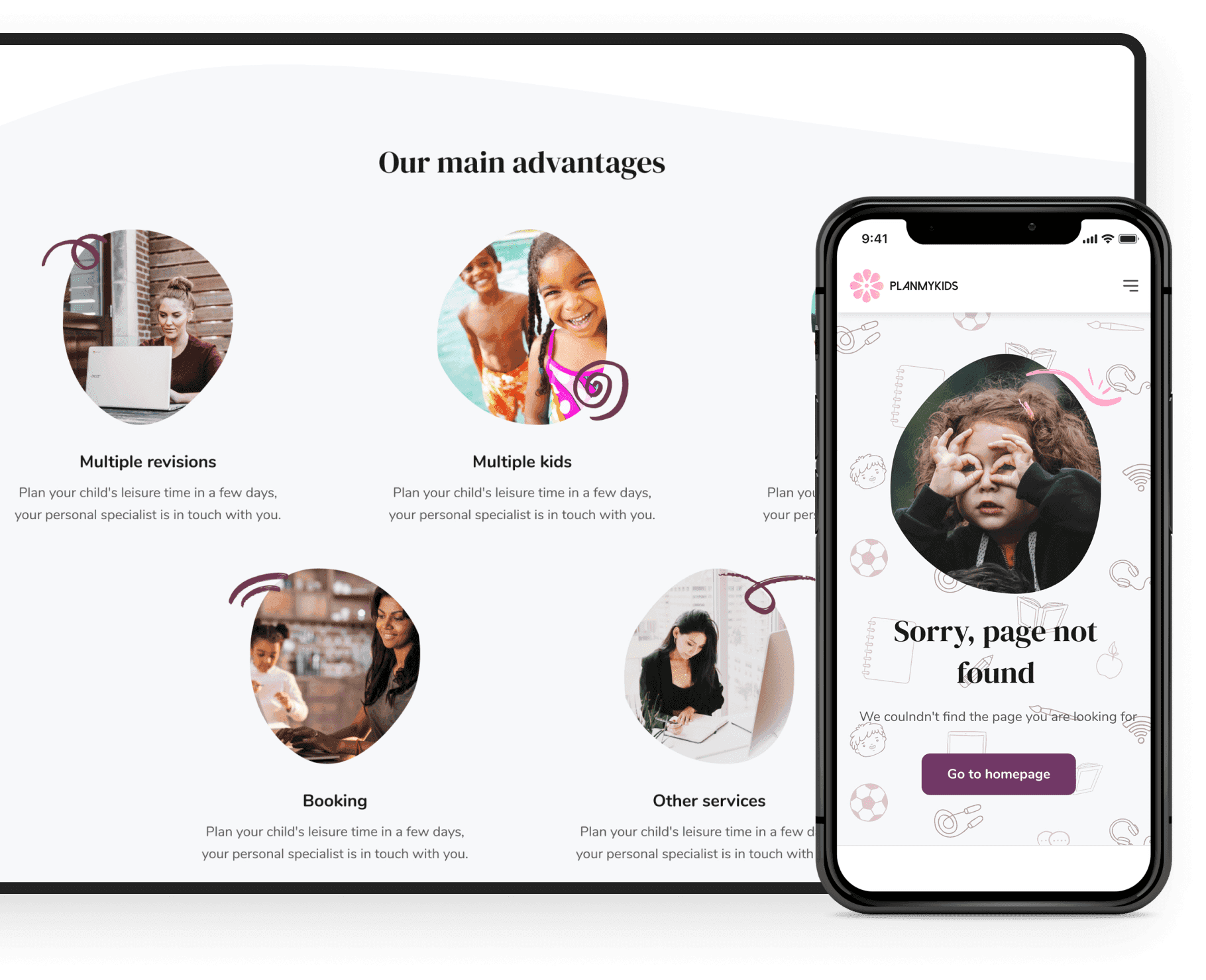 Visually appealing design of the booking marketplace PlanMyKids