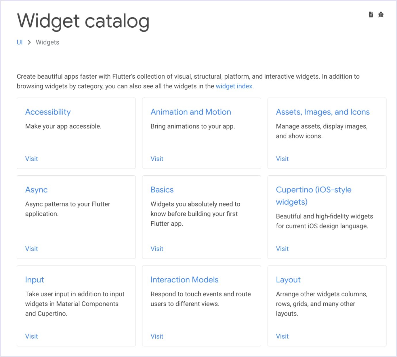 Flutter widgets catalog List of widgets Flutter offers
