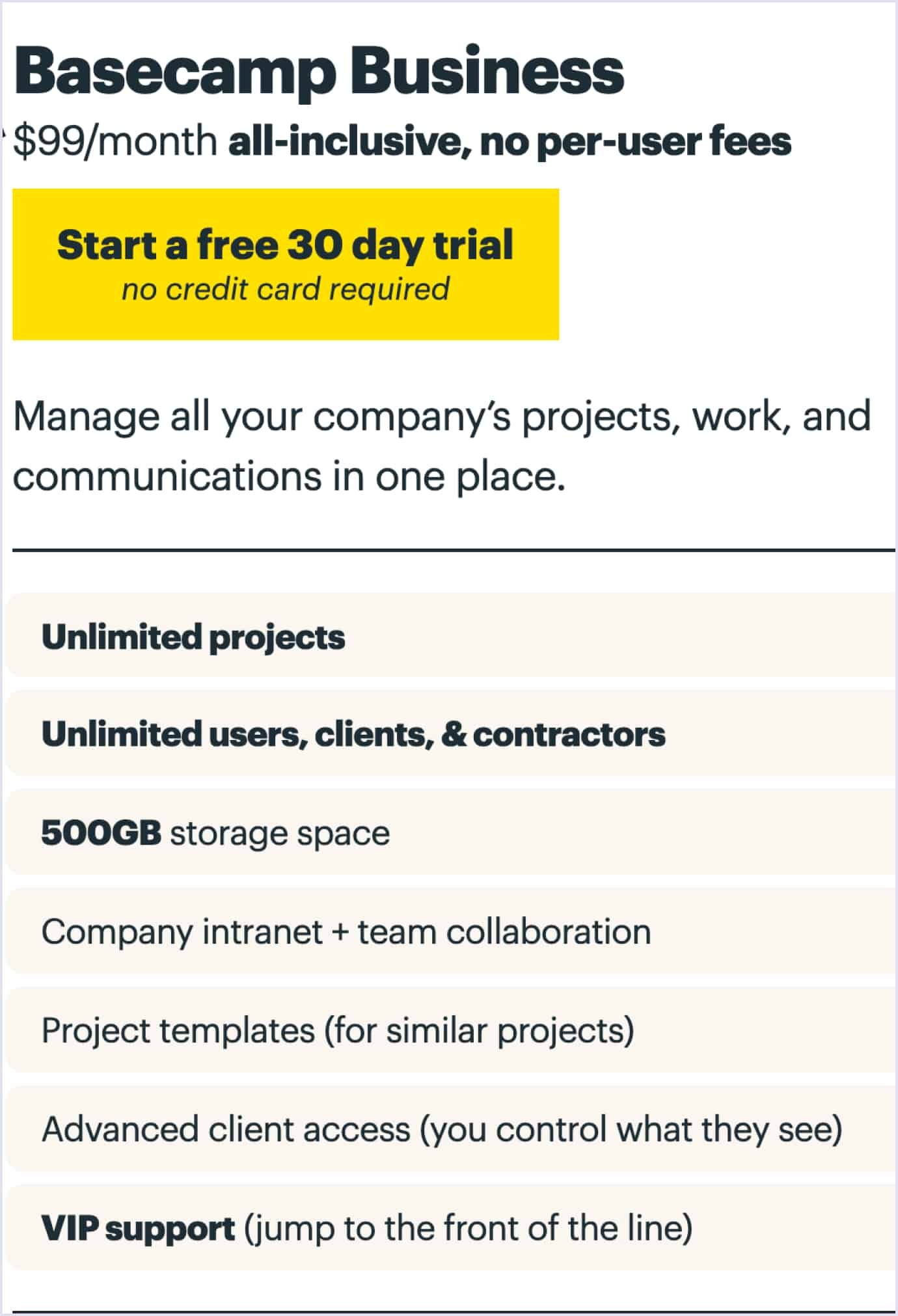 Basecamp flat pricing model Flat pricing model example at Basecamp
