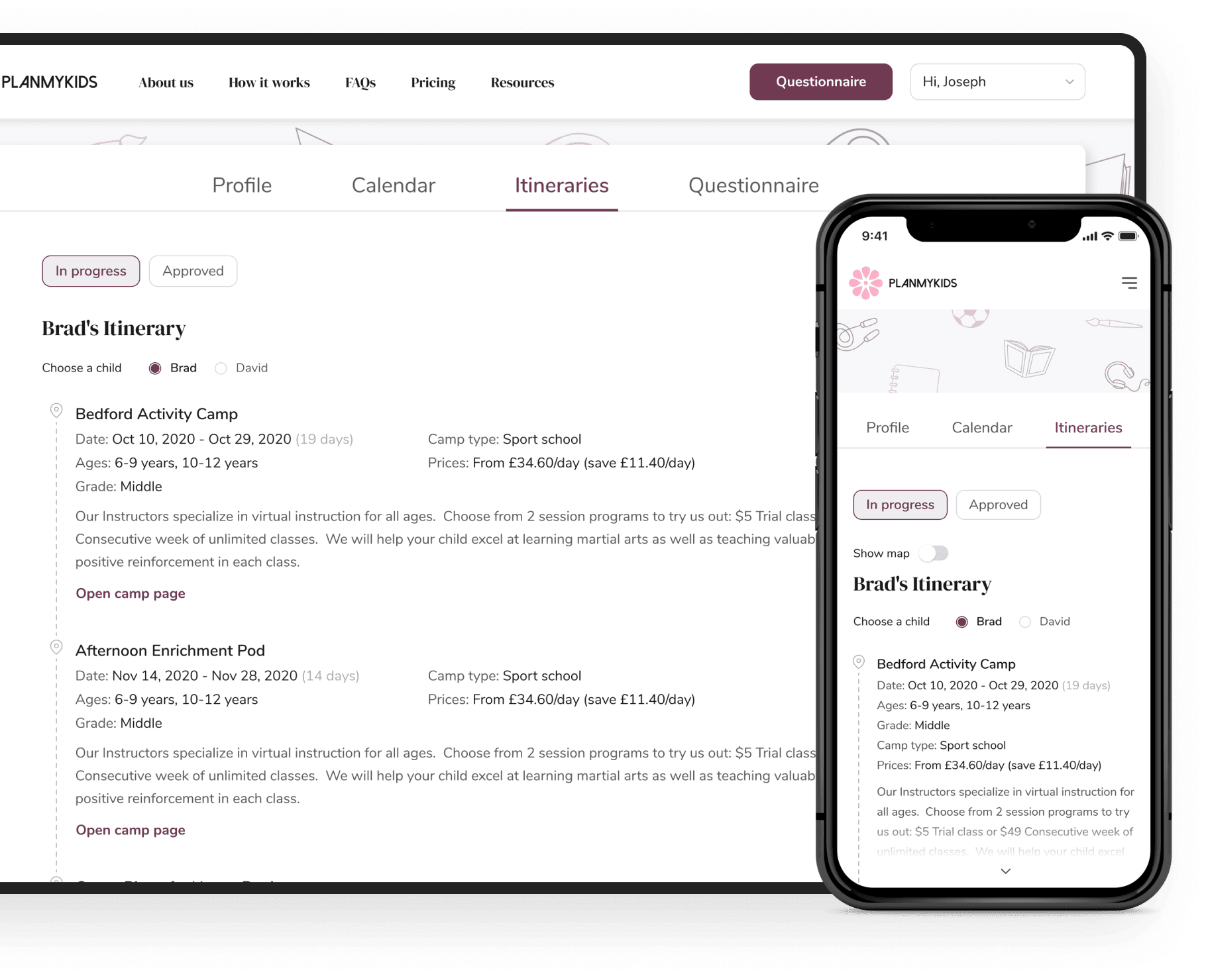 User-friendly online booking platform PlanMyKids User-friendly activity booking marketplace PlanMyKids