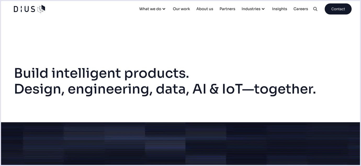 DiUS Cloud and Software Engineering DiUS homepage featuring cloud engineering, AI, and custom software development services