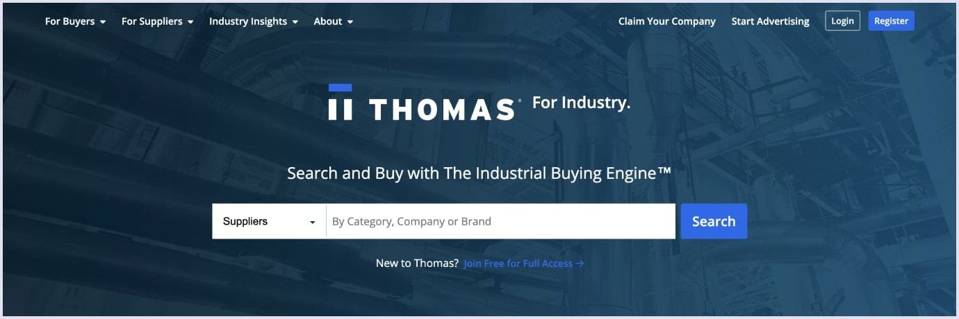Search interface of ThomasNet