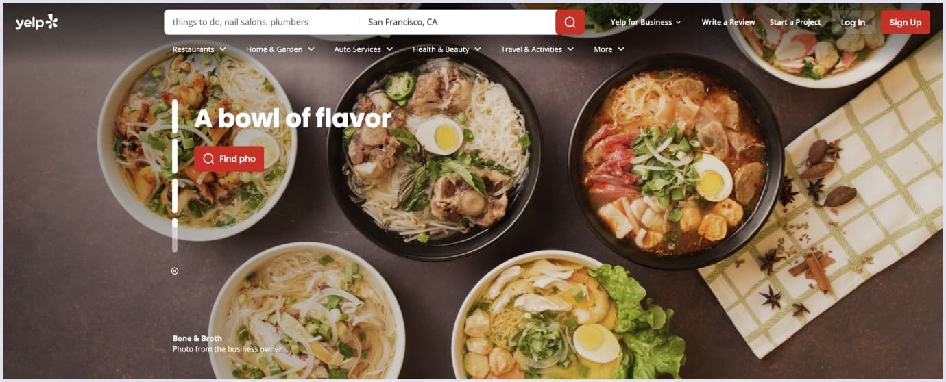 Yelp homepage showcasing 2026 Top 100 Places to Eat