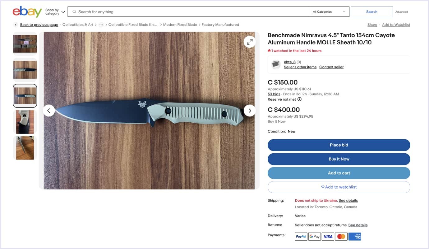 Example of the live auction on eBay