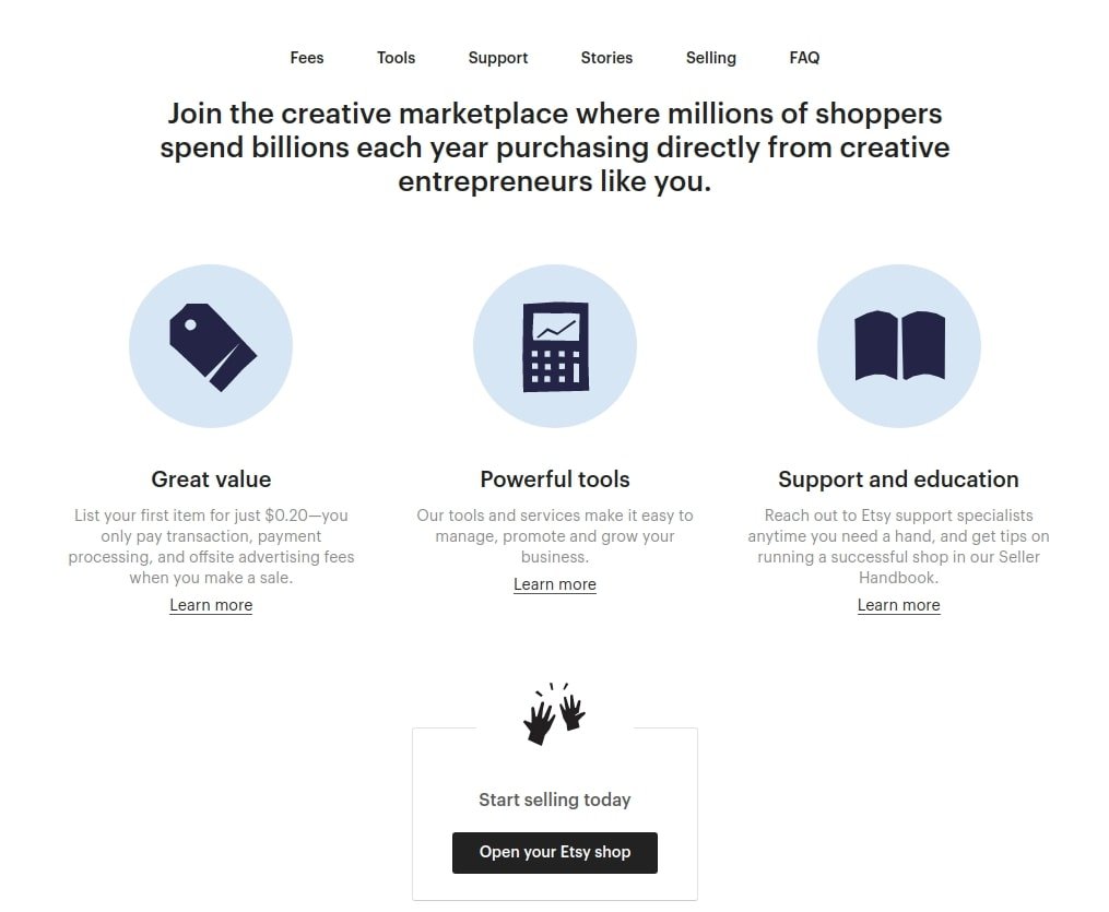 Onboarding marketplace feature for sellers on Etsy