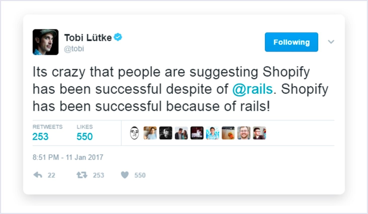 Tobi Lutke quote - Shopify using Ruby on Rails | Codica Tobi Lutke quote - Shopify using Ruby on Rails | Codica
