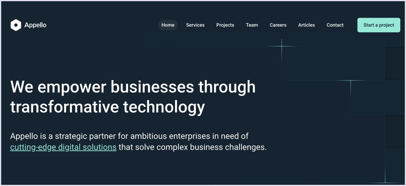 Appello Software Development Services Appello Software homepage featuring mobile app and software development solutions