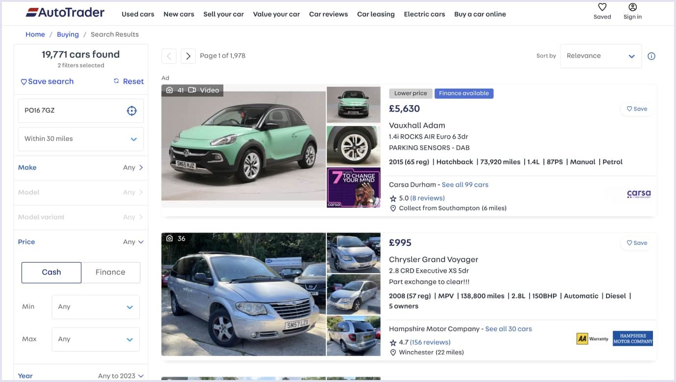 The car search options on Autotrader The car search opportunities on Autotrader