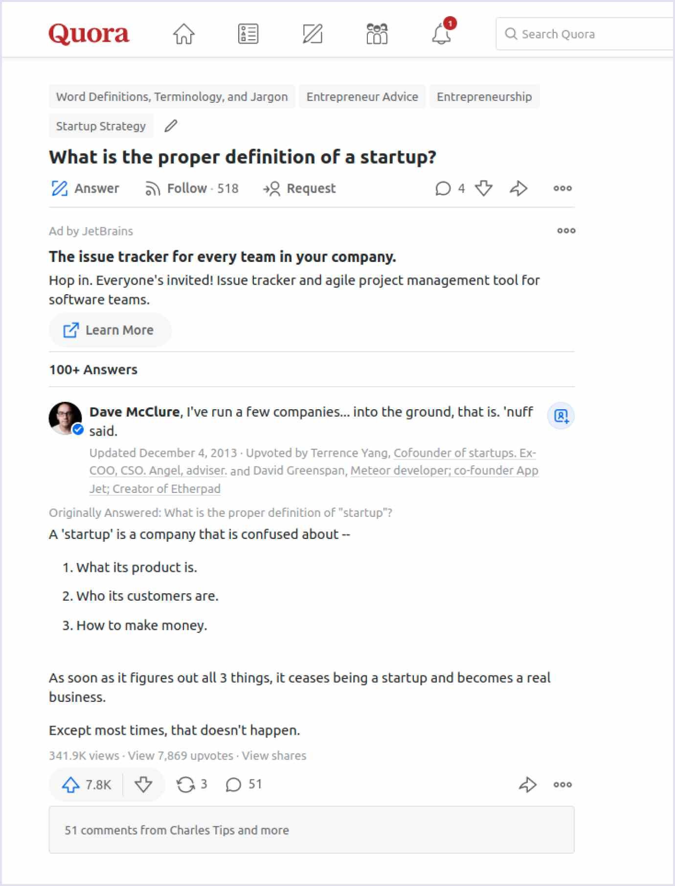 A question and answer website page
