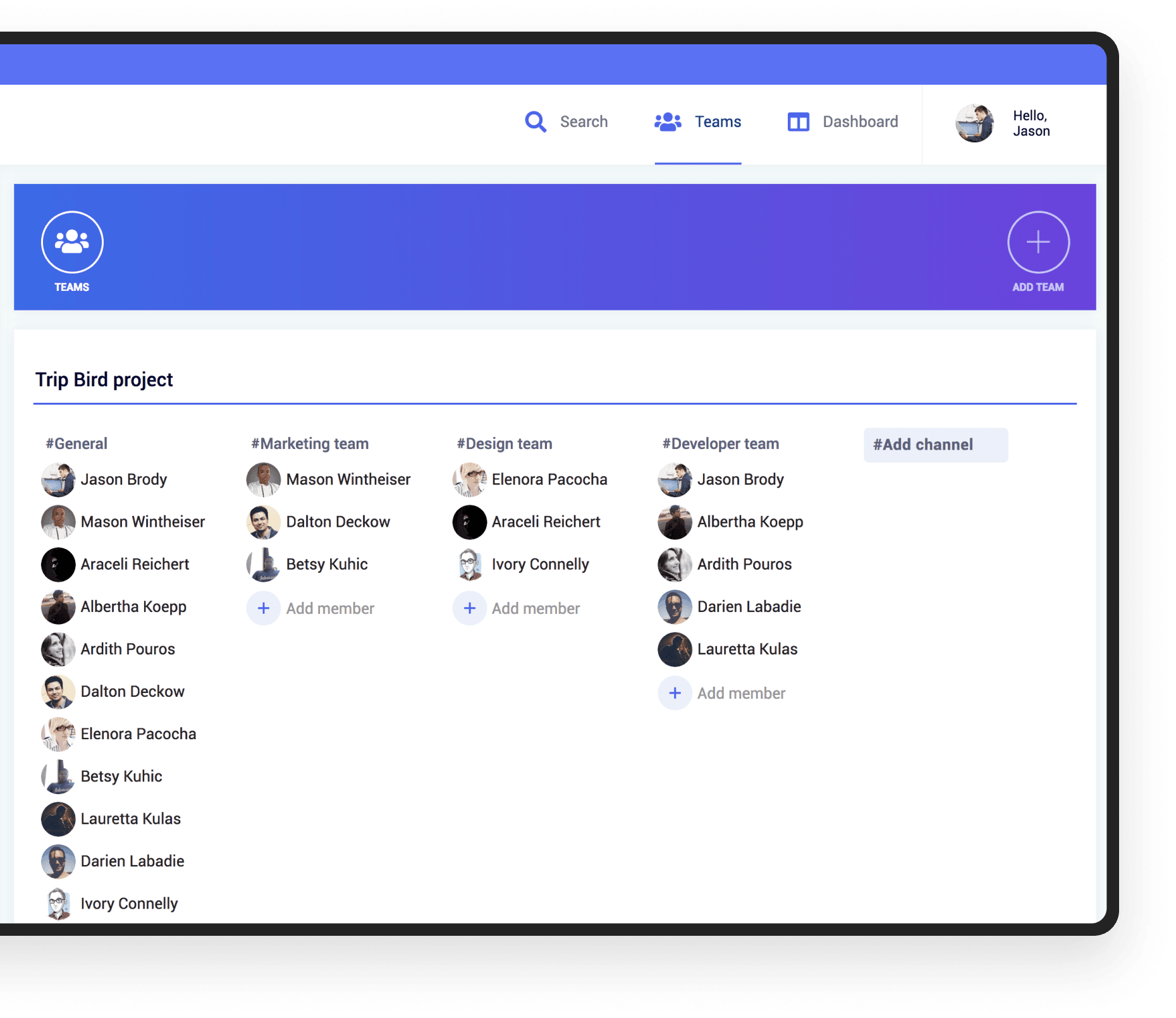 Example of channel administration on the Digital Village website Example of channel administration by collaboration marketplace
