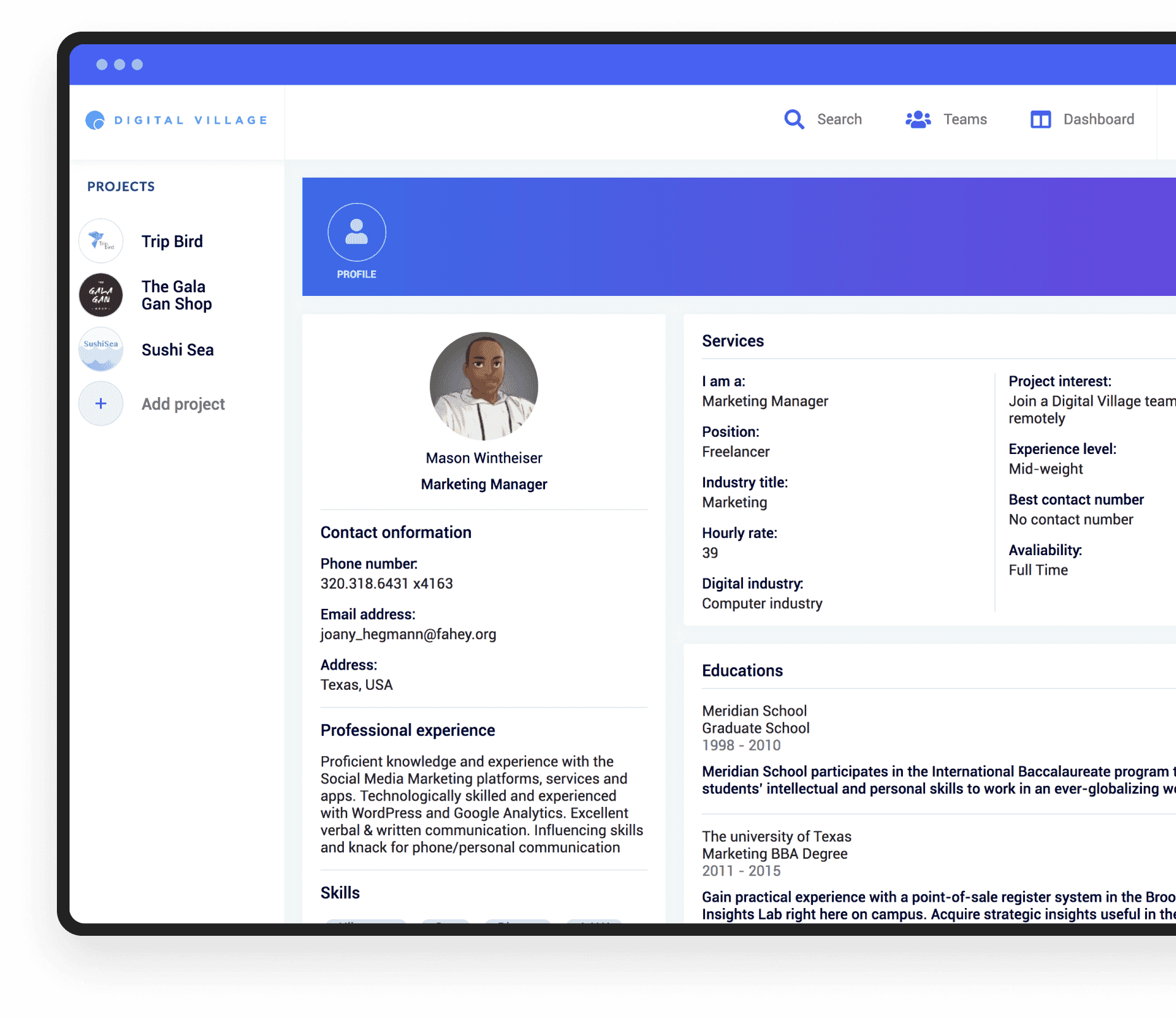 Example of a user profile by collaboration marketplace