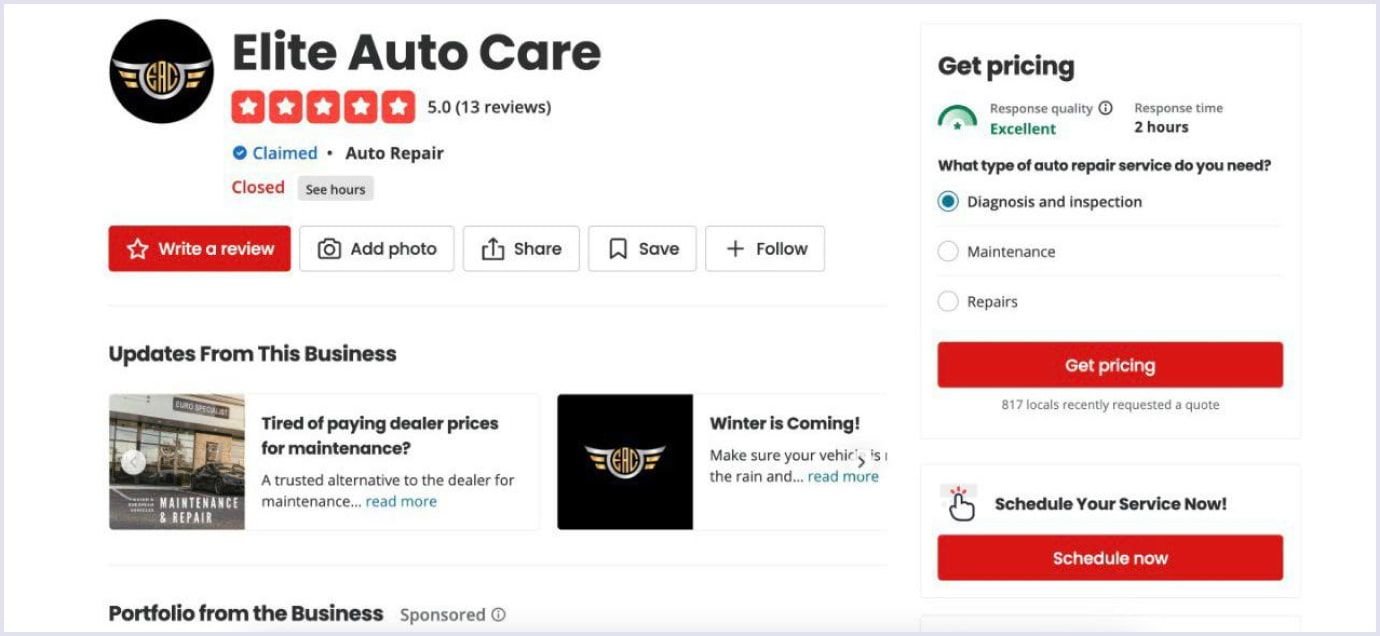 Yelp business profile Yelp profile for Elite Auto Care