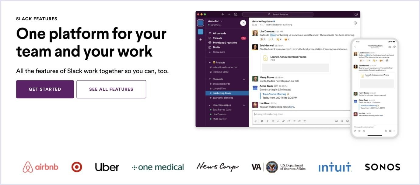 Communication SaaS app example Slack as a communication SaaS example