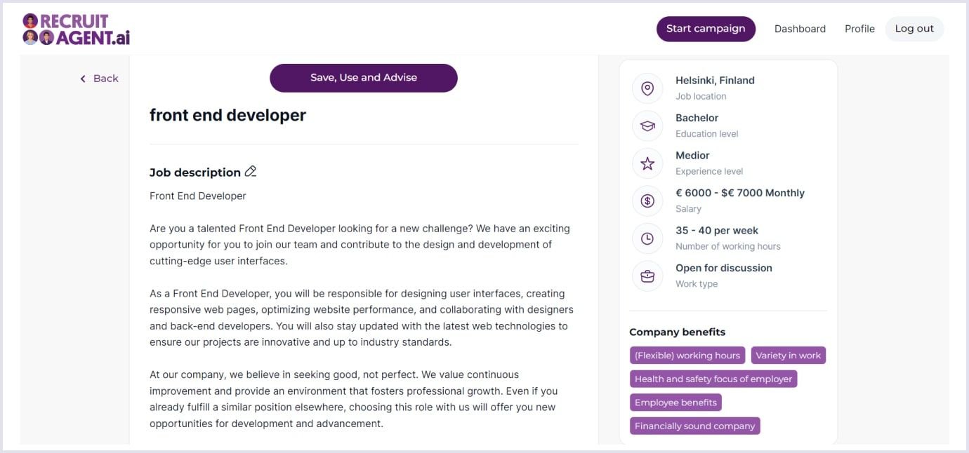 Generated vacancy text Vacancy text