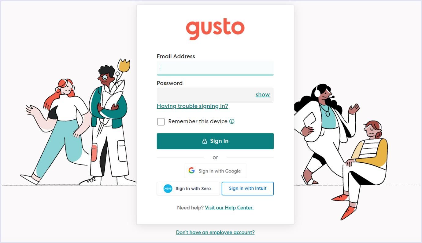 Sign-up process on the Gusto platform