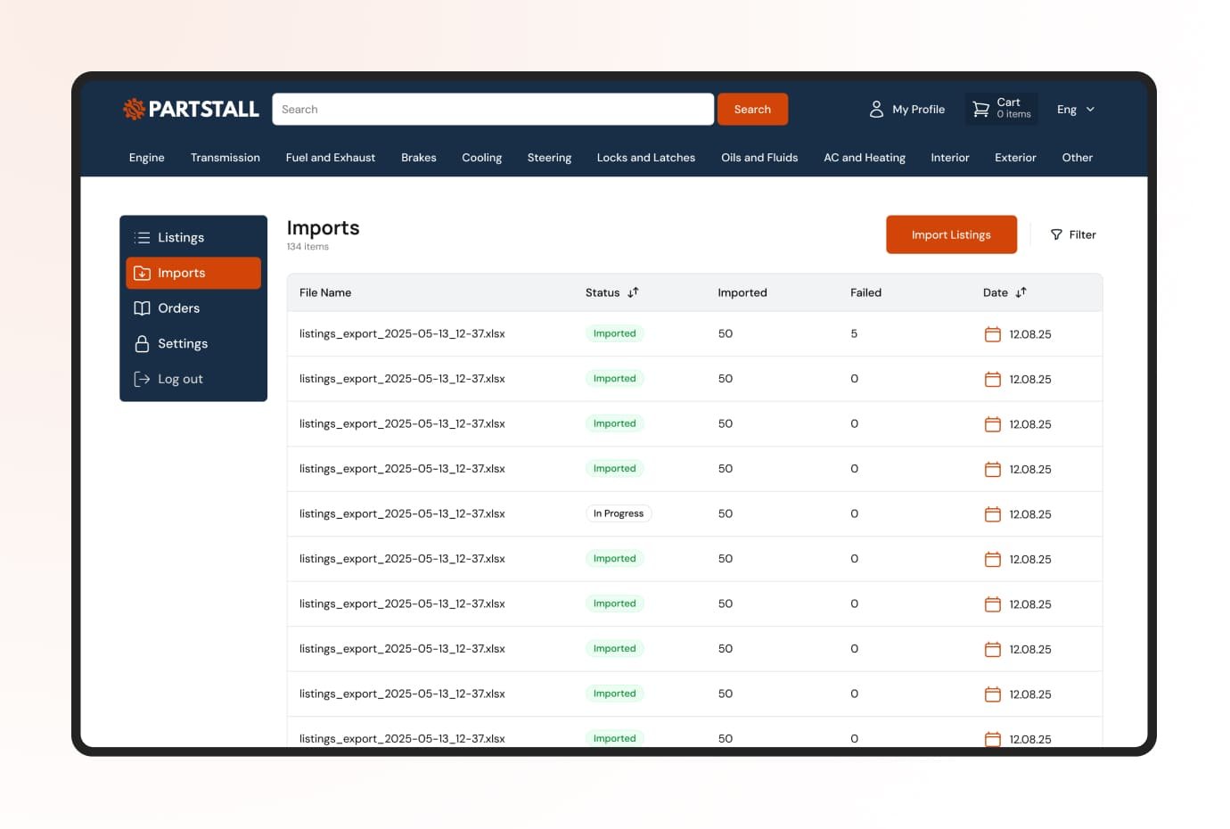 Bulk import with Excel and CSV support for vendors in PartStall Bulk import with Excel and CSV support for vendors