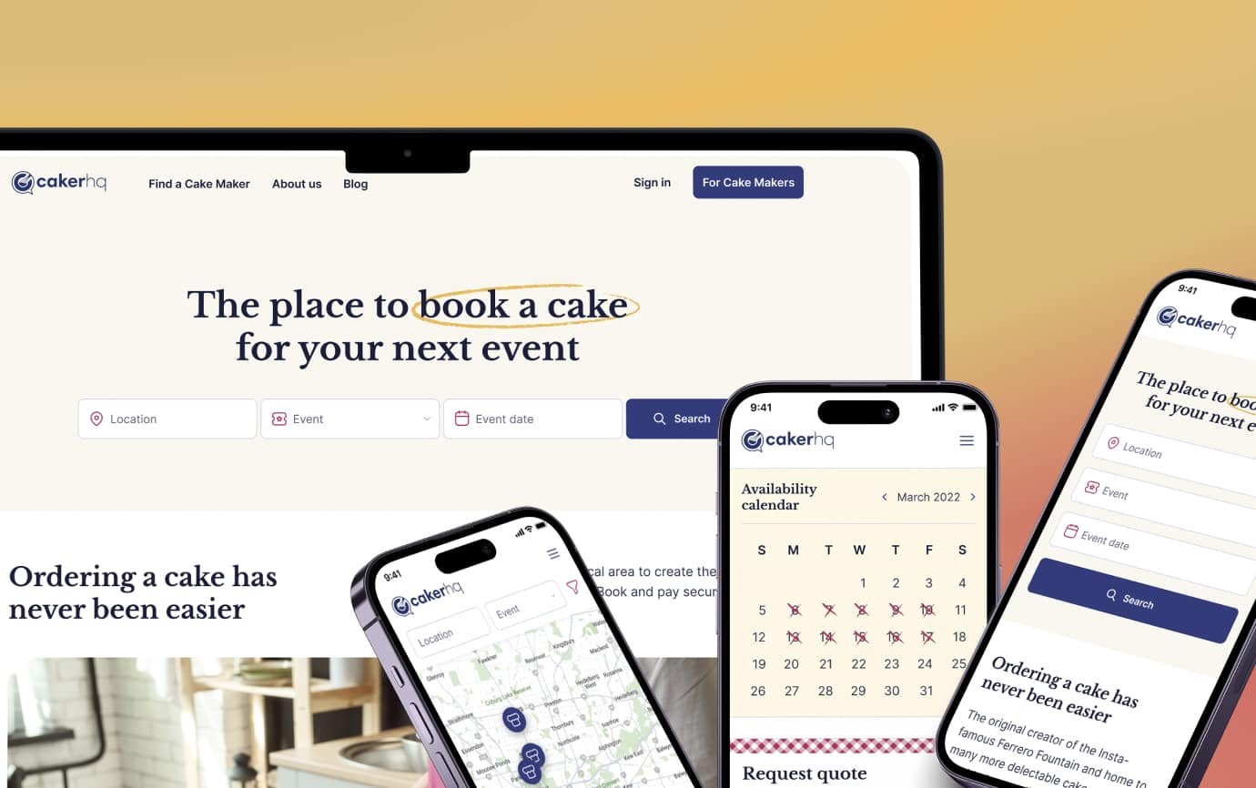 CakerHQ Website and Mobile Design Responsive design of the CakerHQ SaaS platform