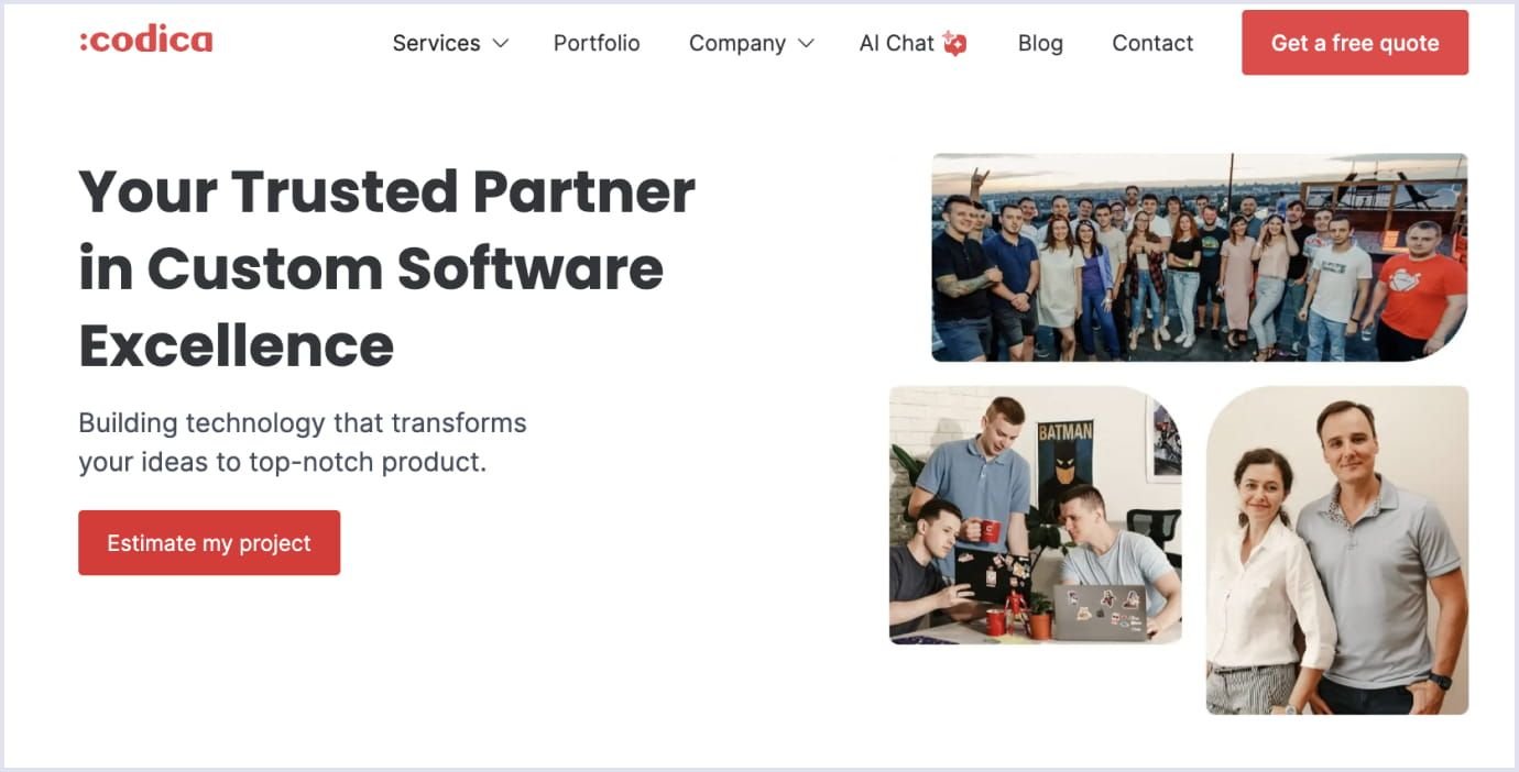 Codica Software Development Company Codica homepage showcasing SaaS and custom software development services