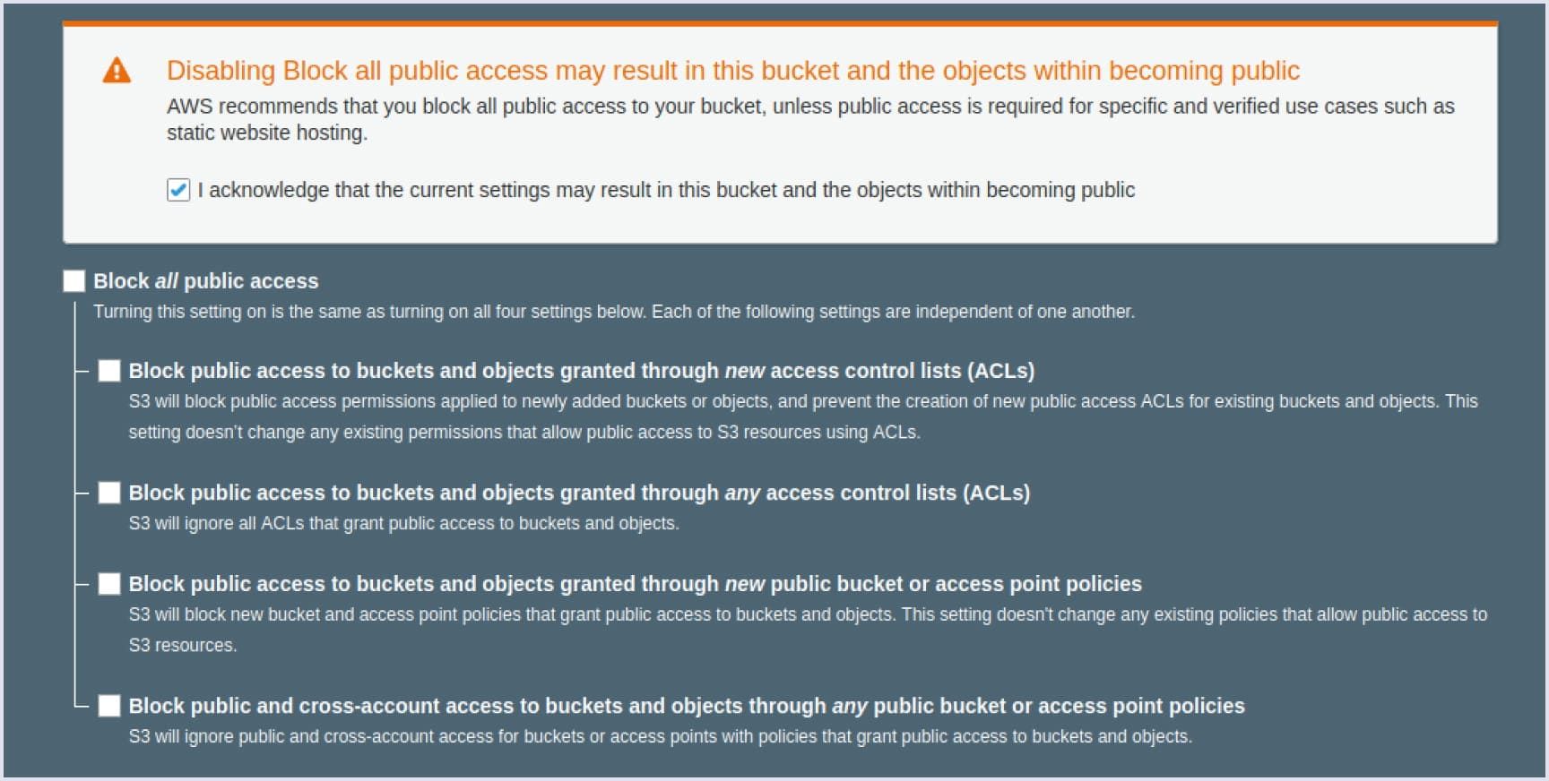 Provide public access to your bucket
