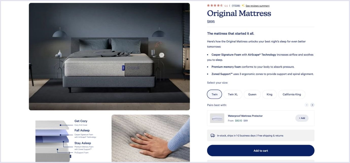 Casper Original Mattress listing Casper Original Mattress product page