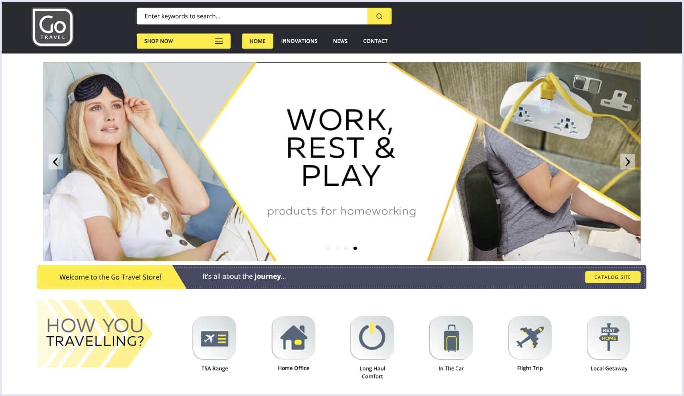A travel website that sells tourist equipment