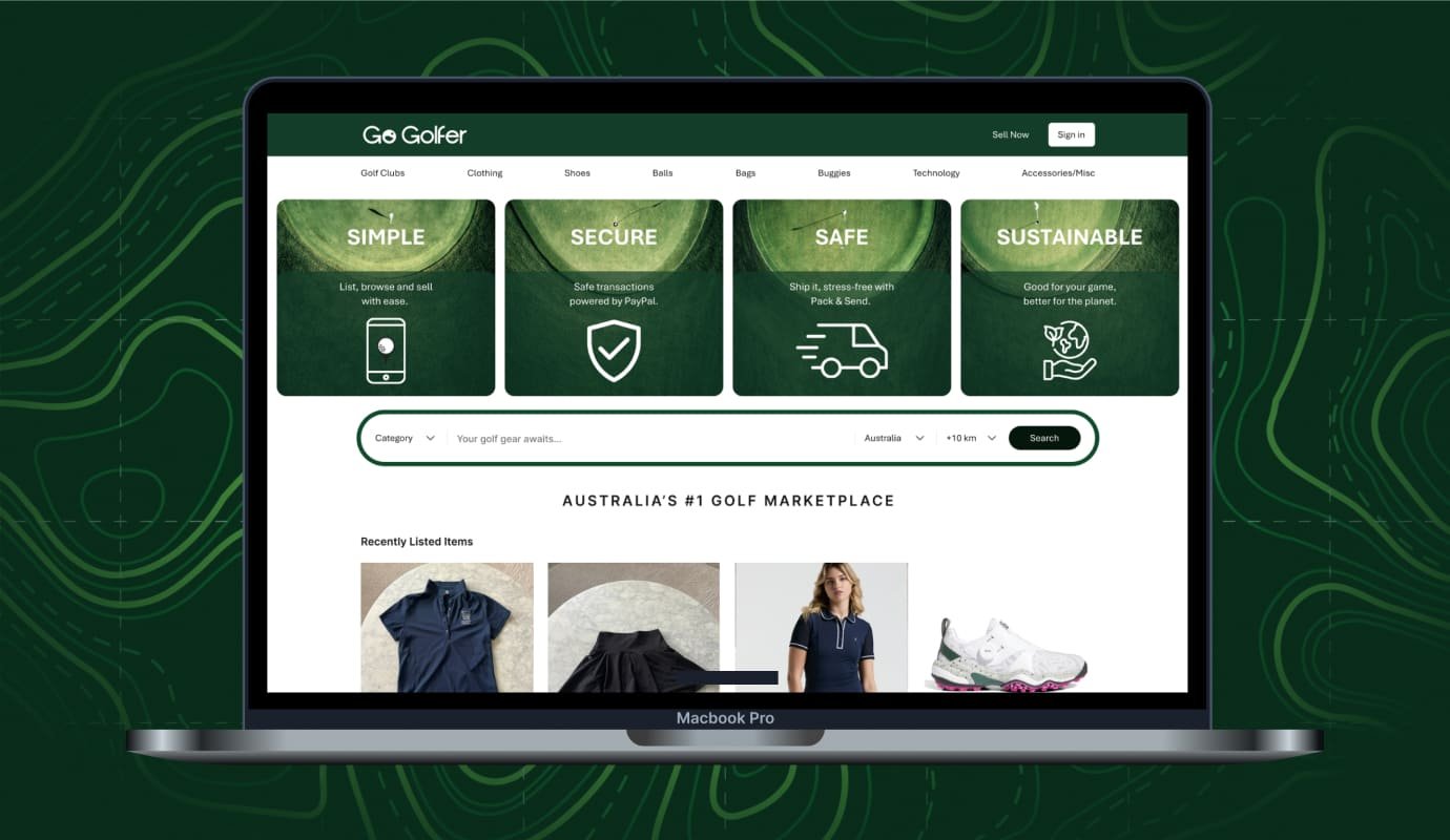 Home Page of a P2P Marketplace for Golfers in Australia Home page design of a P2P marketplace for golfers in Australia