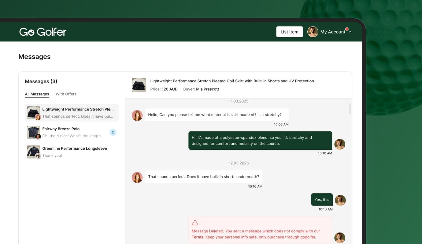 Messaging System in a P2P Marketplace for Golfers in Australia AI-powered messaging system in a P2P marketplace for golfers in Australia