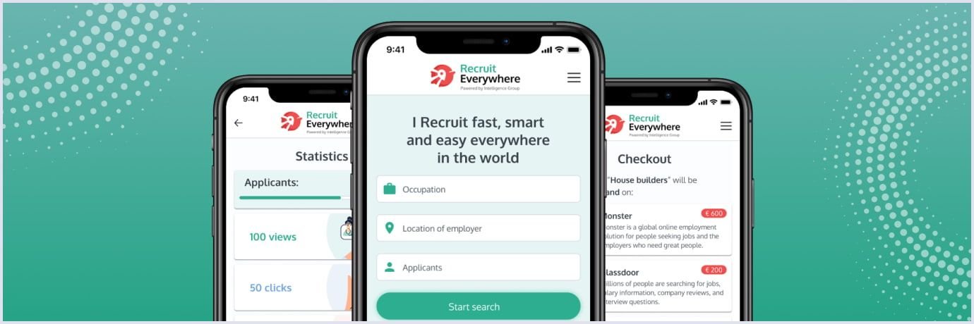 Mobile interface of the Recruit Everywhere job marketplace developed by Codica