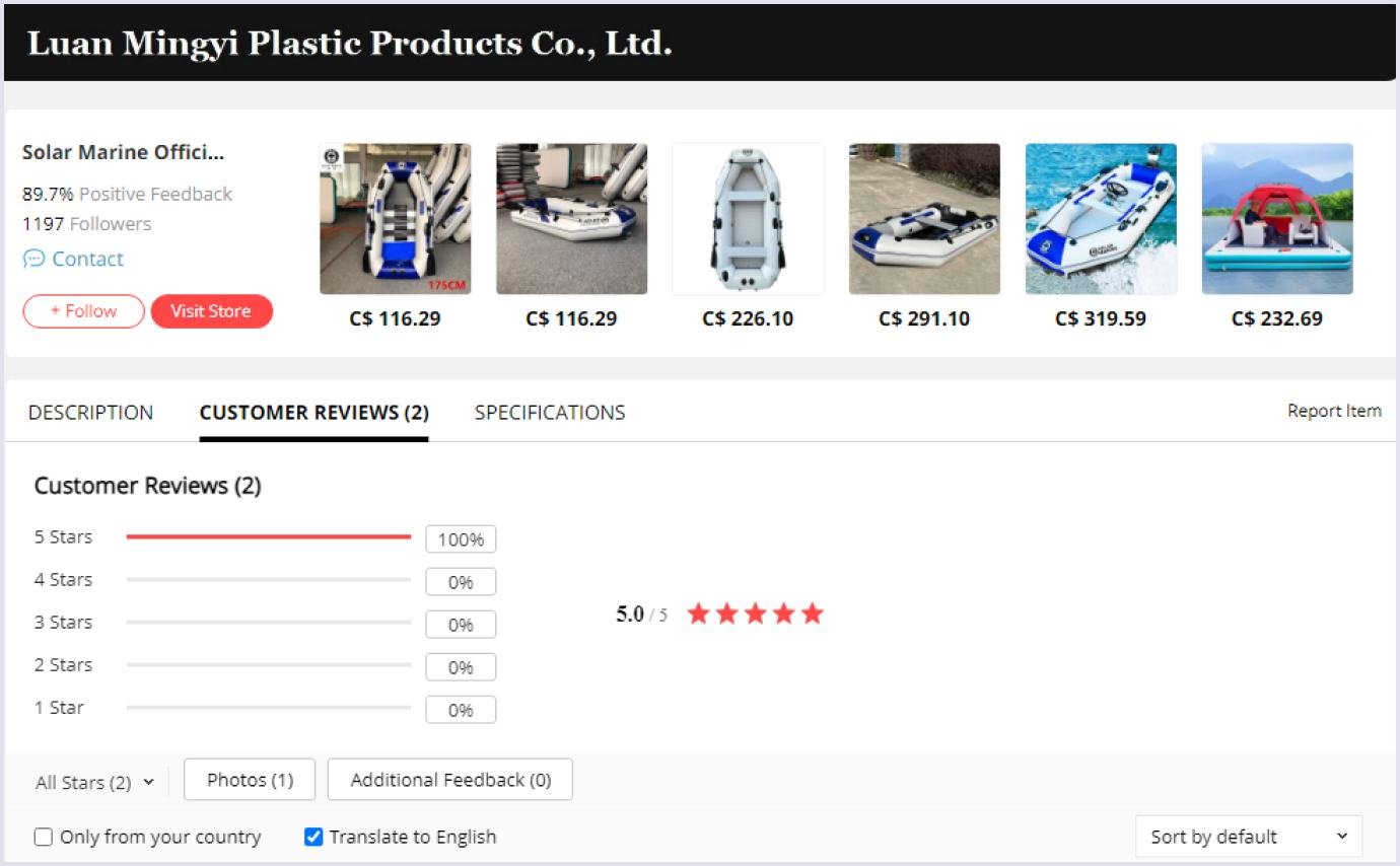 Customer ratings on AliExpress