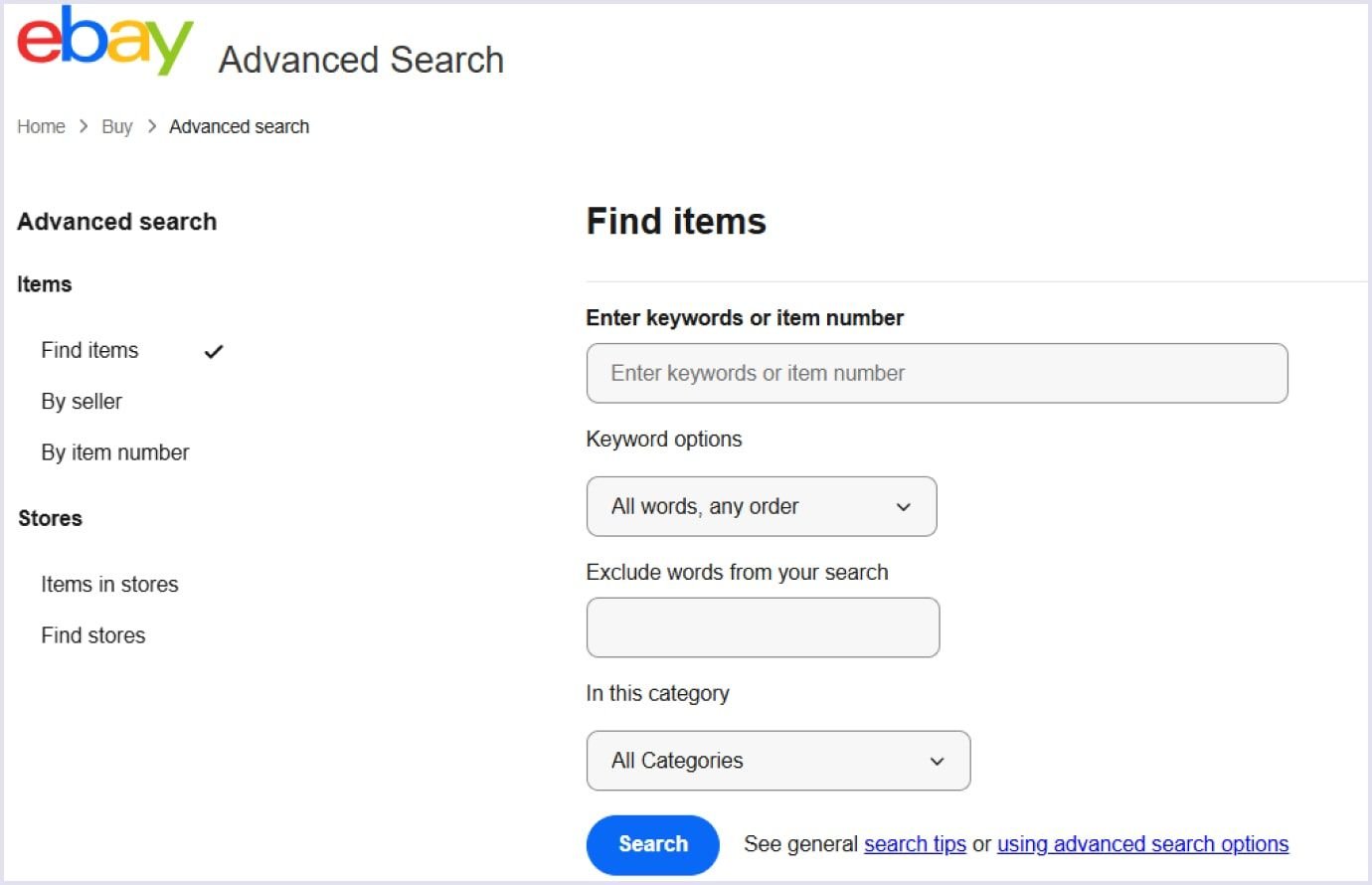 Advanced search marketplace feature on eBay Advanced search as a marketplace feature on eBay
