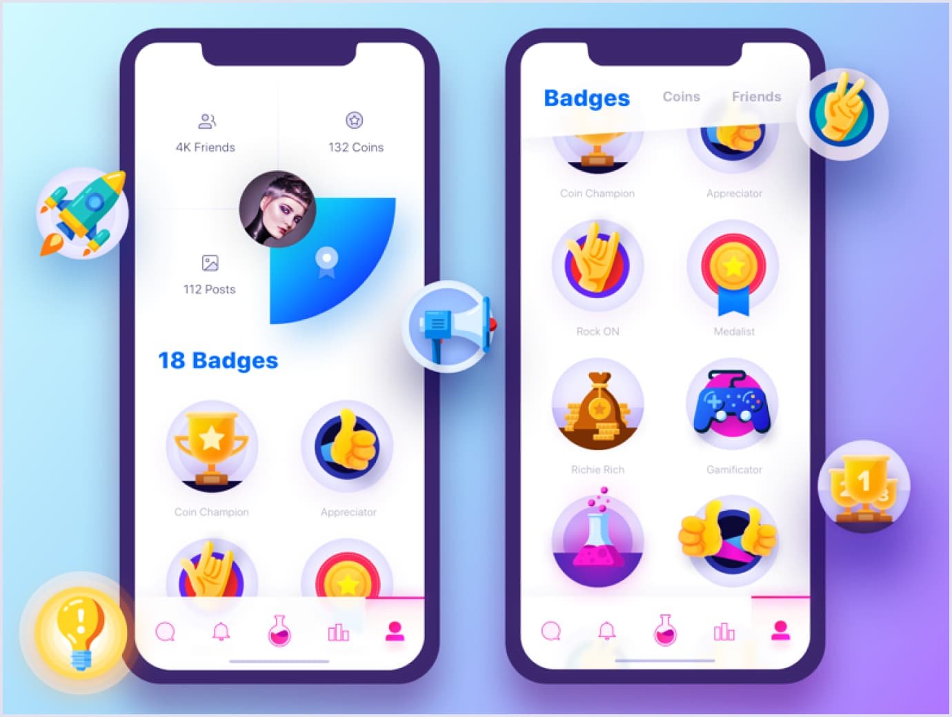 Example of badges in mobile app Badges and achievements in the app