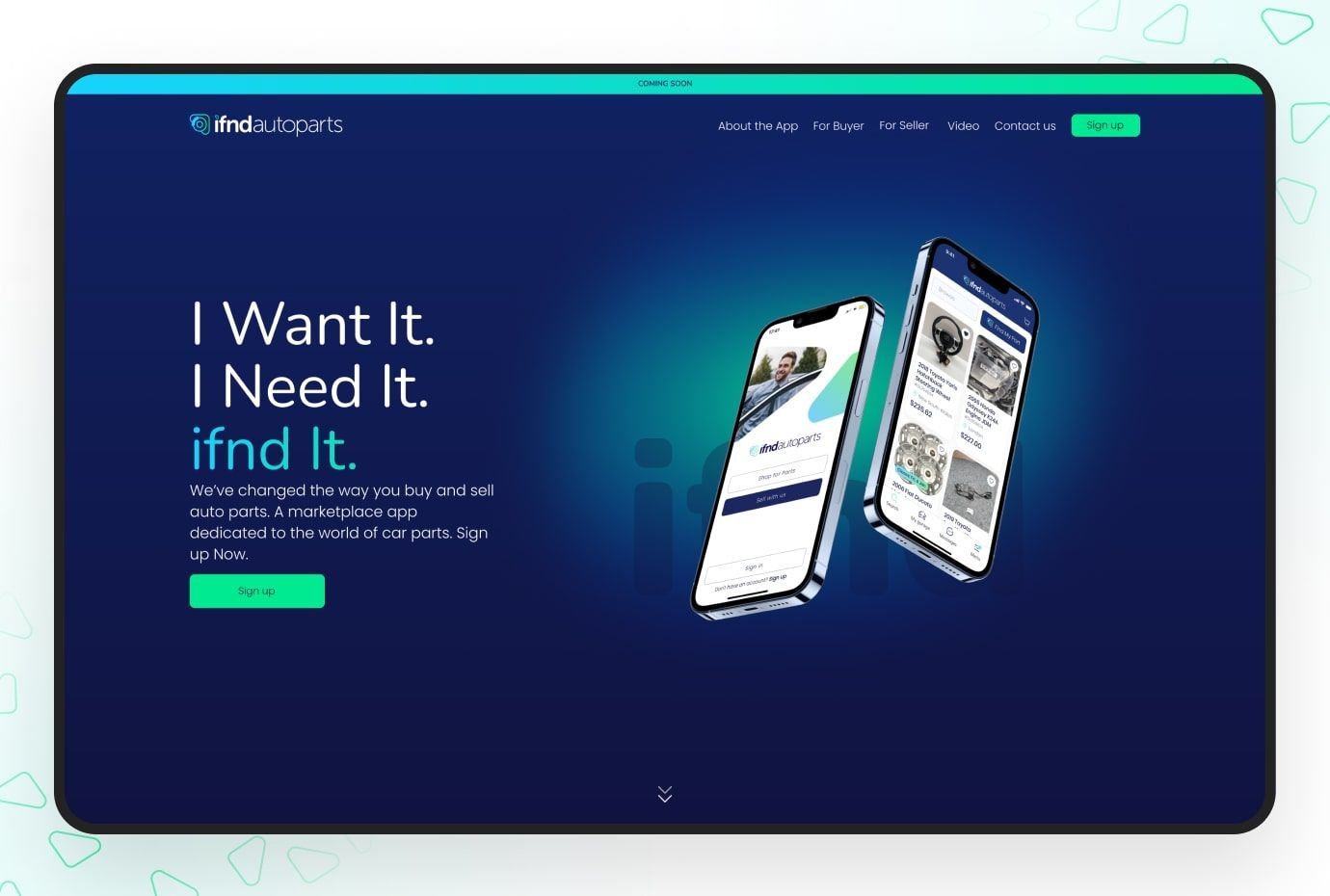 ifndautoparts website with app preview