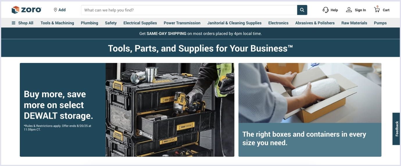  Product selection page of Zoro