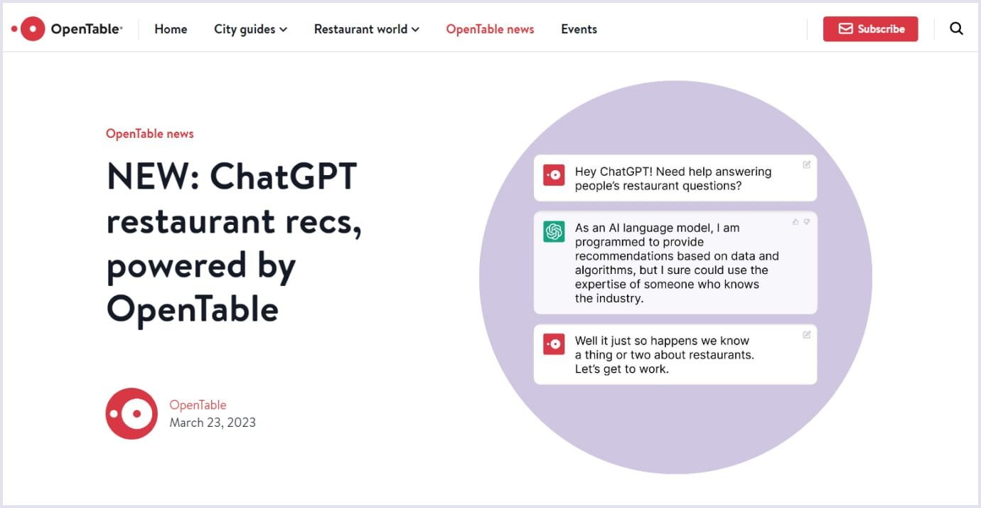 OpenTable plugin for ChatGPT API
