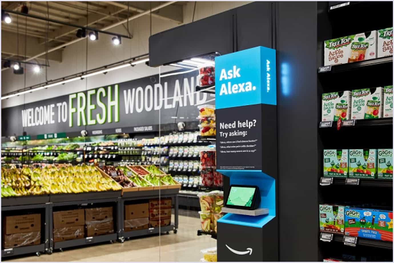 Alexa shopping assistant Alexa stand in a shop for guidance