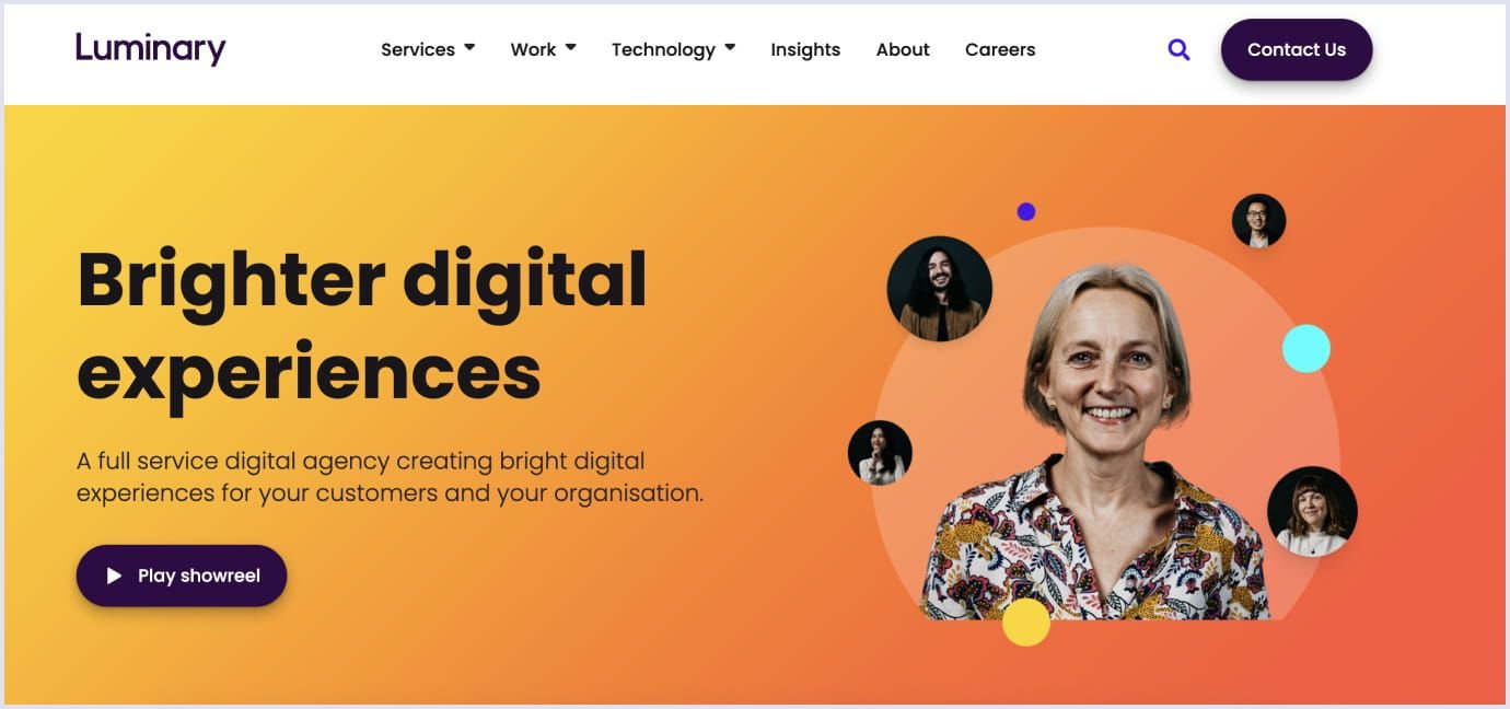 Luminary Enterprise Digital Solutions Luminary homepage showcasing enterprise digital platforms and customer experience services