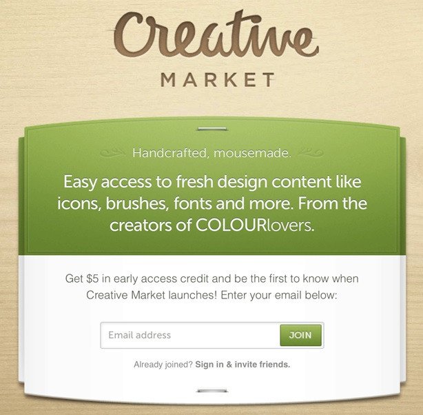 Prelaunch landing page of Creative Market Prelaunch landing page of Creative Market | Codica