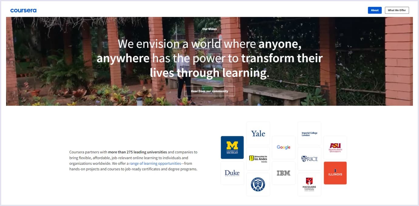 Coursera about us page Coursera home page