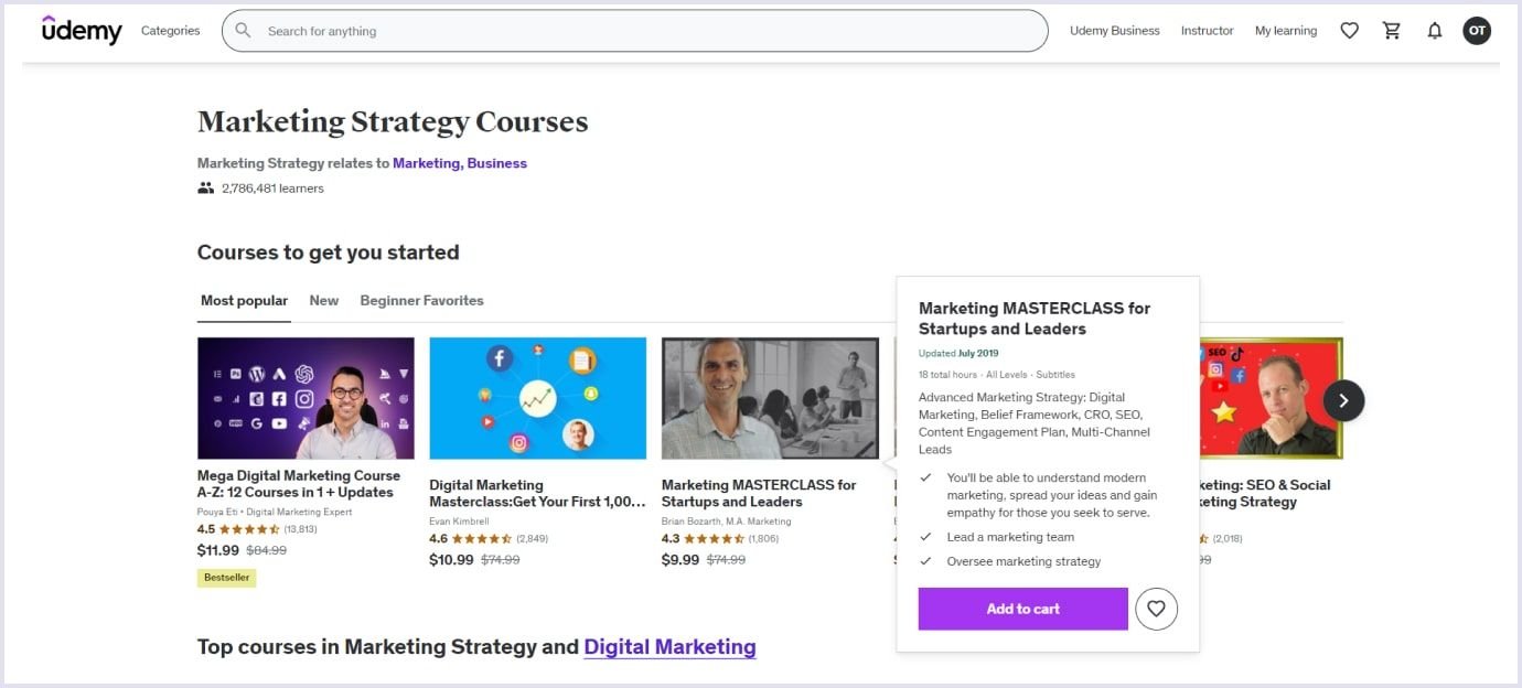 Udemy course page example Udemy course page