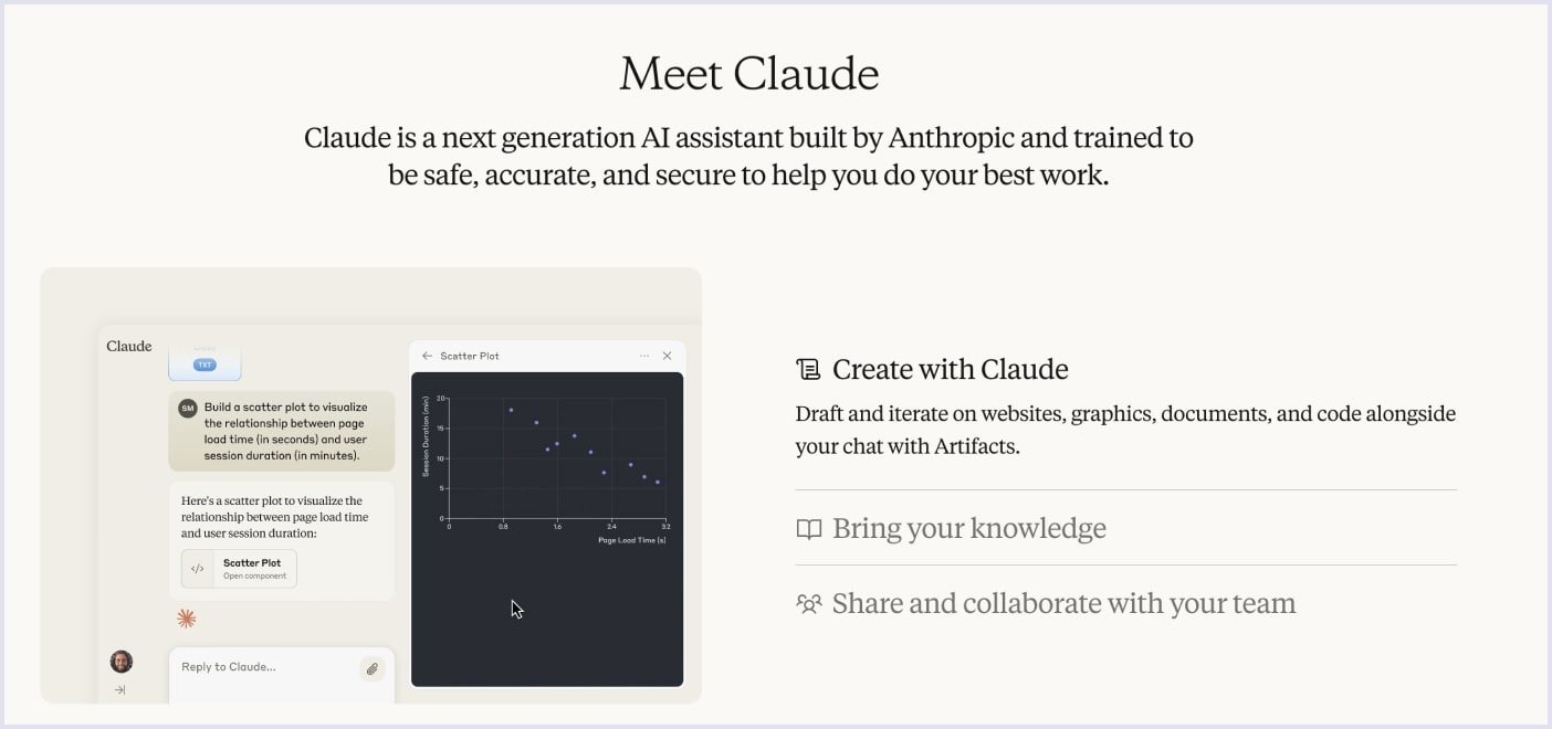 Main page of Claude AI tool