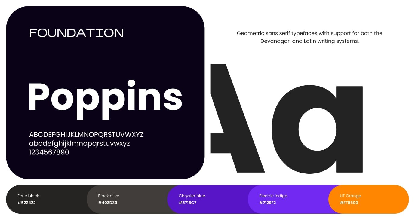 Tokkatok Typography and Color Palette Branding foundation for Tokkatok showing the Poppins typeface