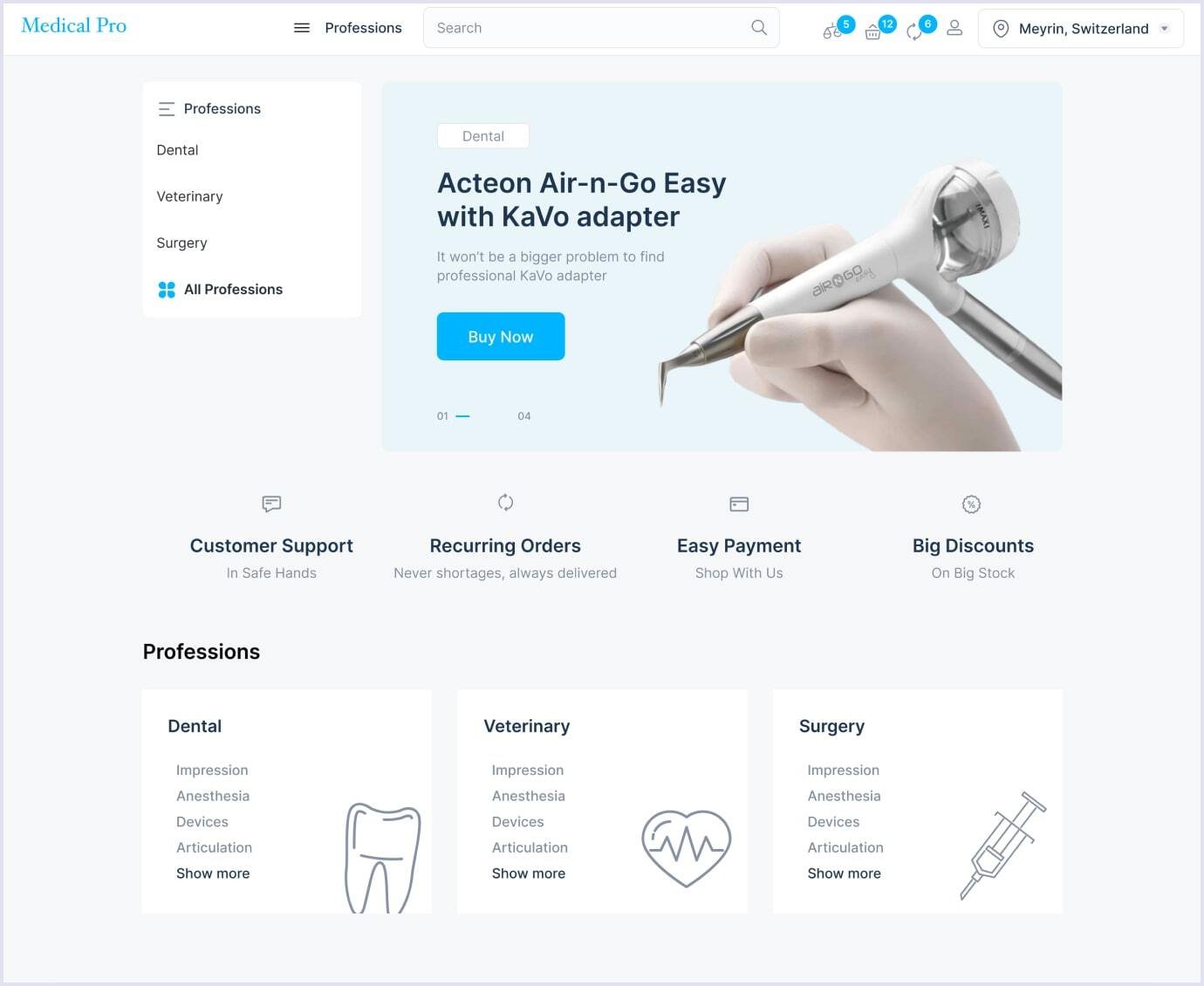 Medical product marketplace homepage UX prototype