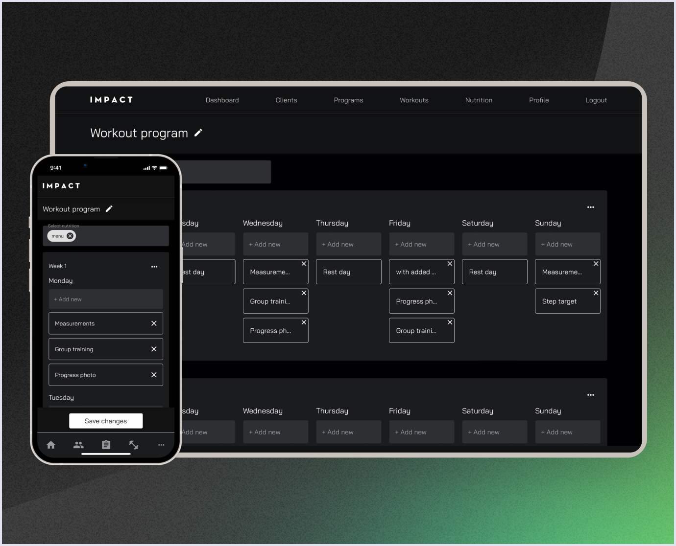 Trainers' training management in the Impact app | Codica Impact training management for trainers | Codica
