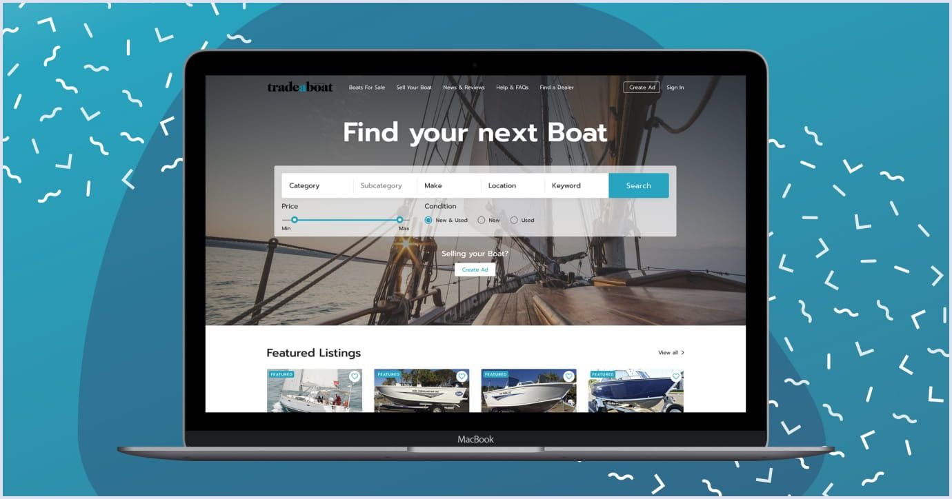 Online boat marketplace typography Boat selling website typography