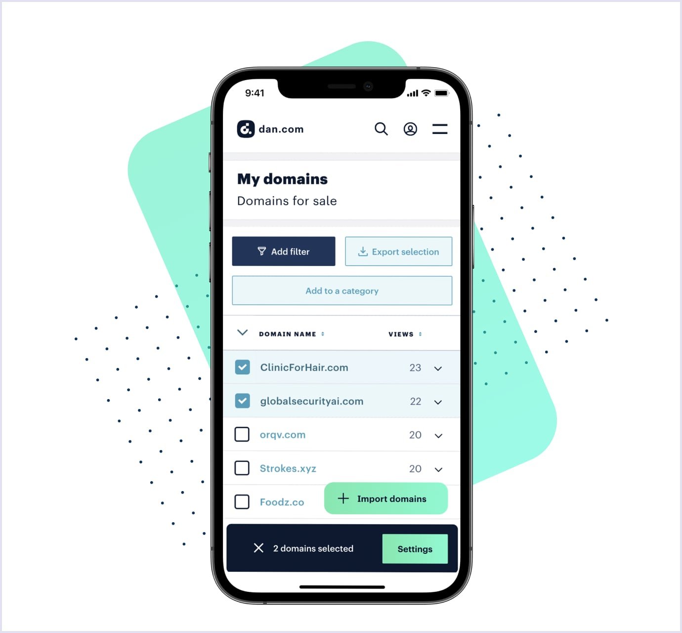 Domain name marketplace mobile view