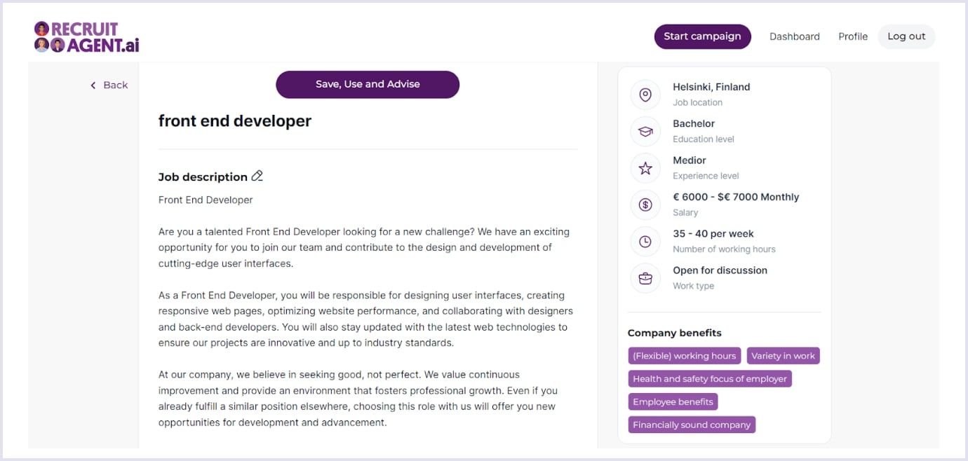 Generated job description Vacancy details