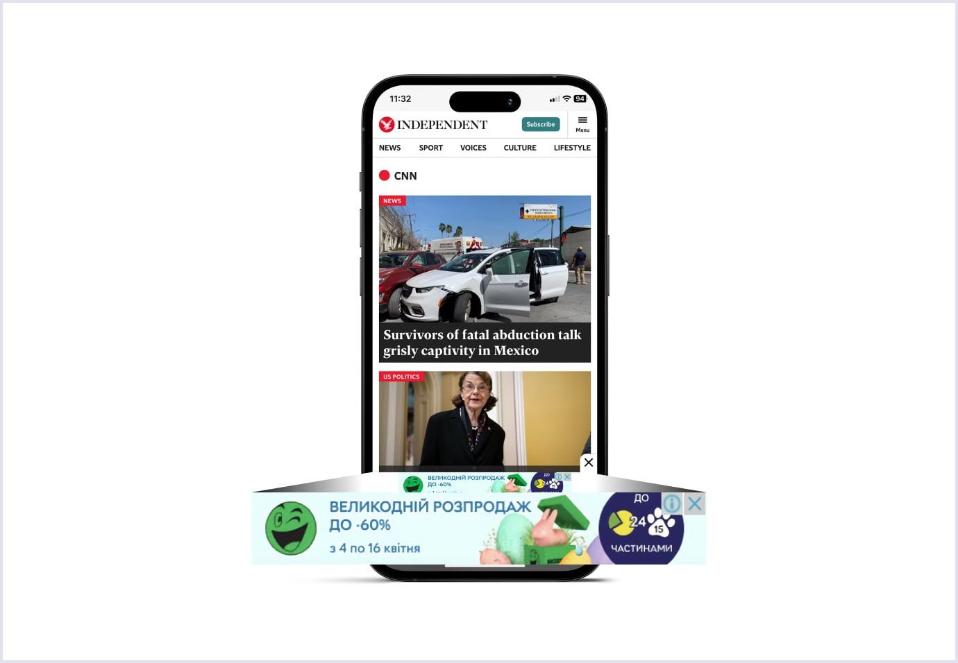 Example banner ads in the app