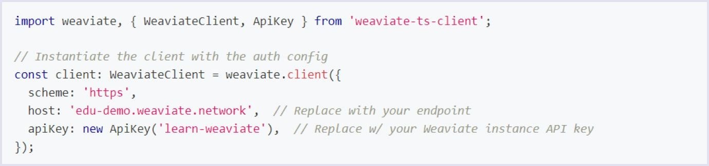 Weaviate API key authentication for TypeScript Weaviate API key authentication
