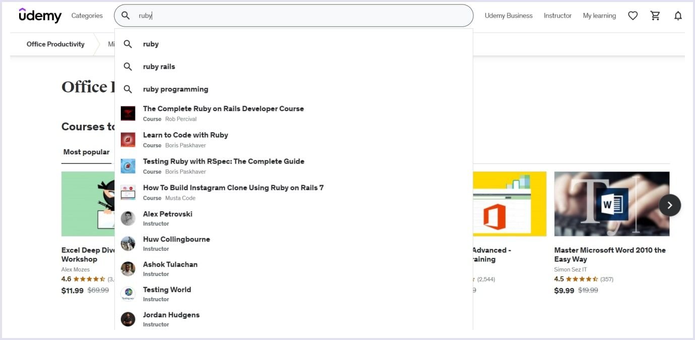 Udemy search feature Udemy search