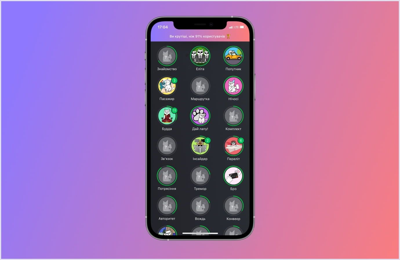 Achievements tab in the Monobank app List of achievements in Monobank